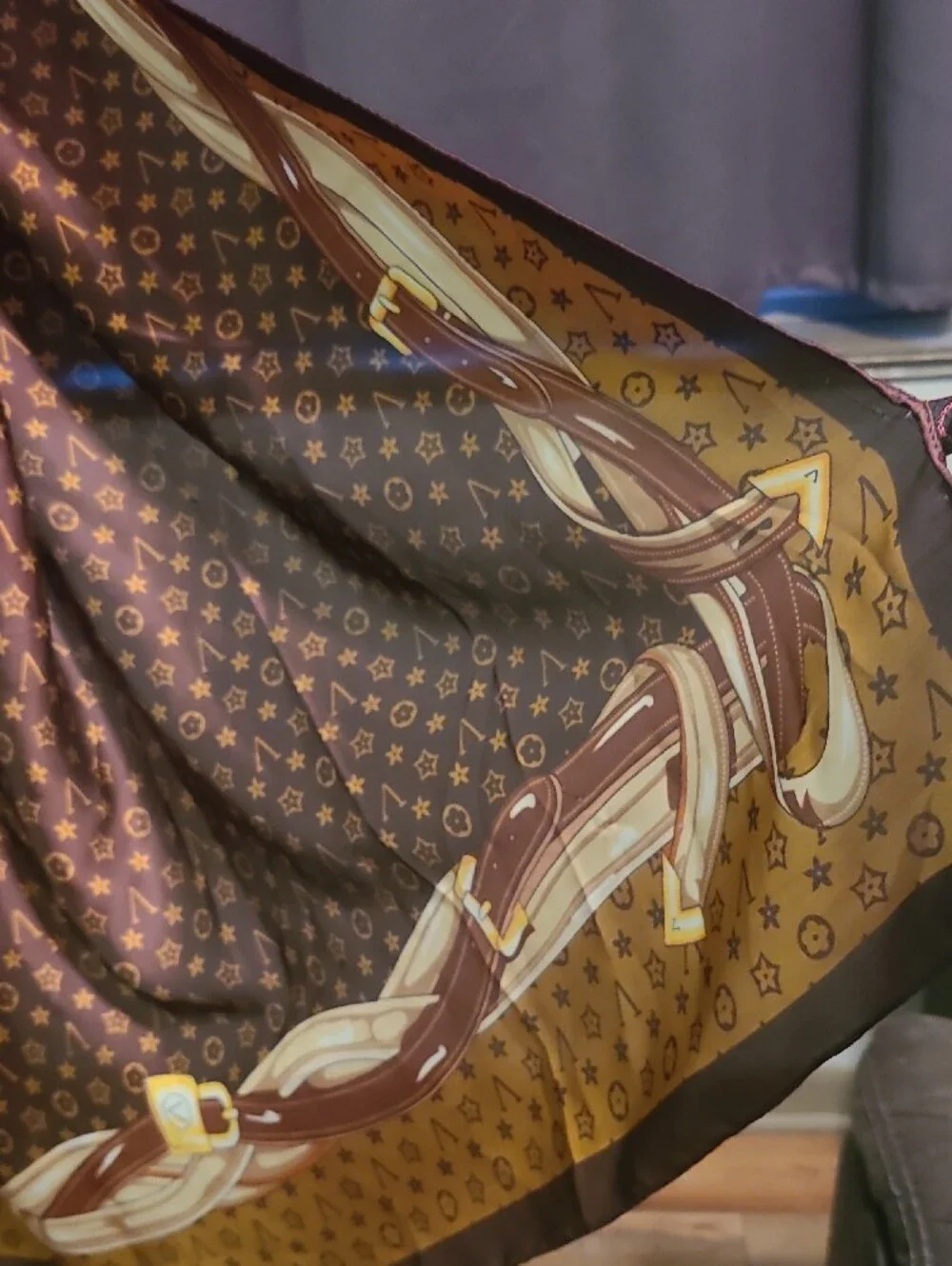 Luxury Brown & Mustard Monogram Scarf